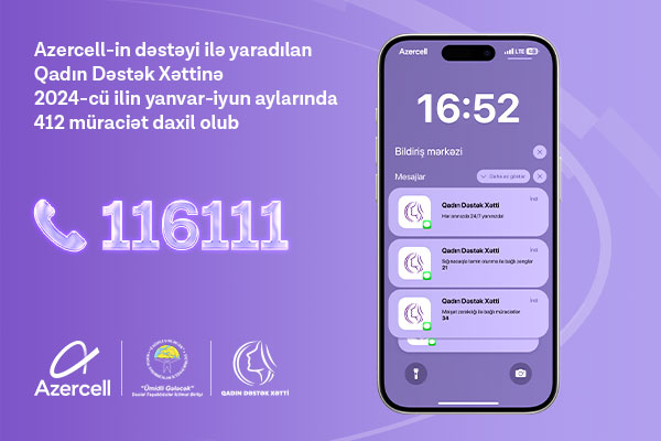 &nbsp;&ldquo;Qadın Dəstək Xətti&rdquo;nə ilk yarım ildə 412 müraciət daxil olub